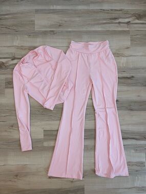 Women's Pink Flared Lounge Pants Set